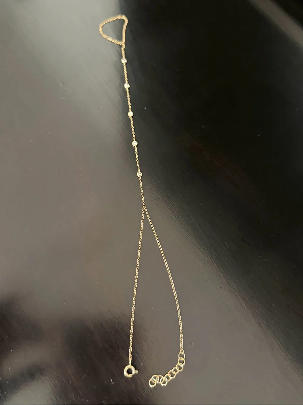 14K Gold Five Round Bezel Diamond Hand Chain - Picture 5 of 7